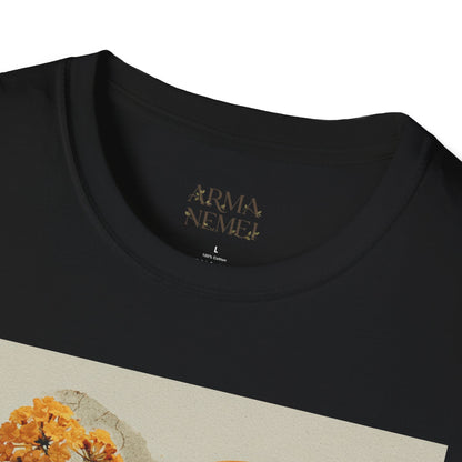 Sunset Bird & Blossoms T-Shirt — Vintage Floral Nature Graphic Tee